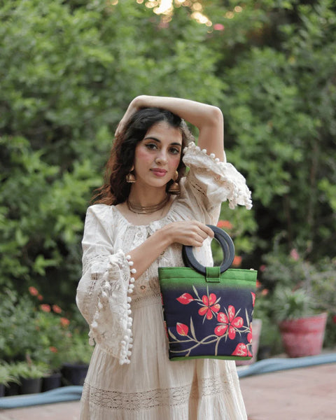 Green Floral Wooden Clutch