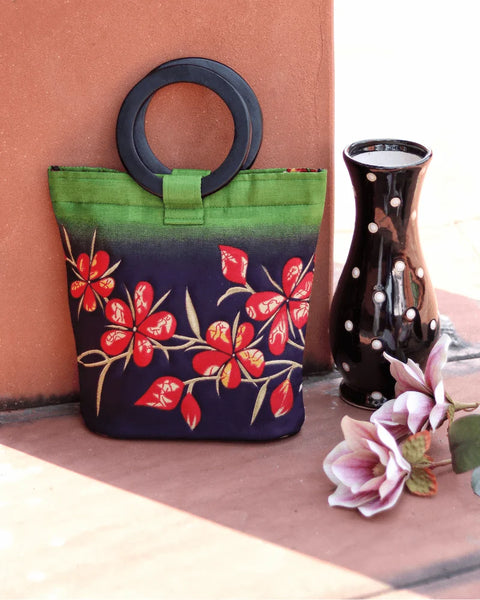 Green Floral Wooden Clutch