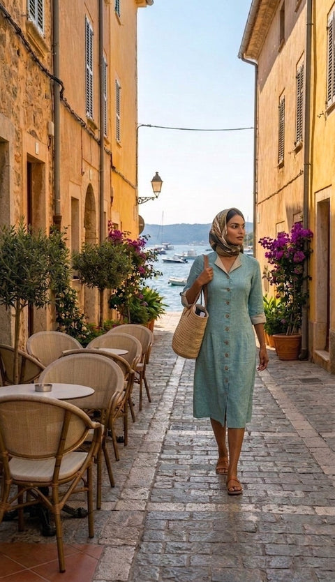 Turquoise Asymmetrical Split Collar Dress