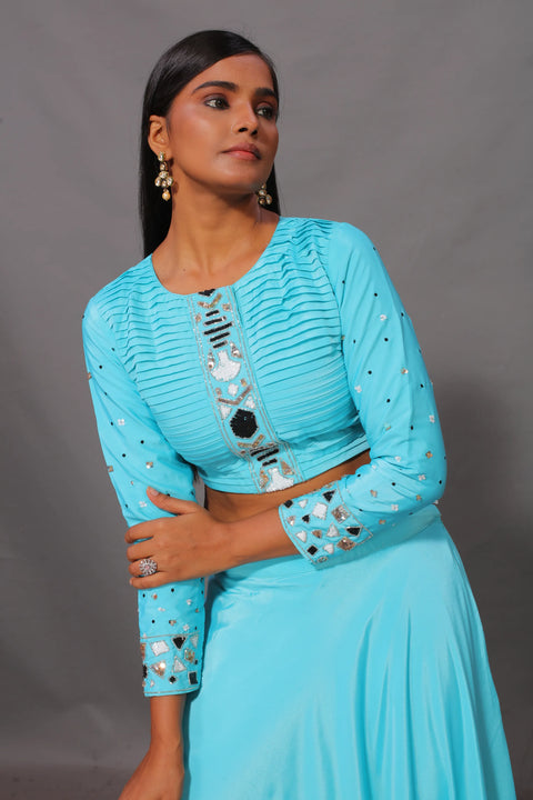 Aqua pleated lehenga
