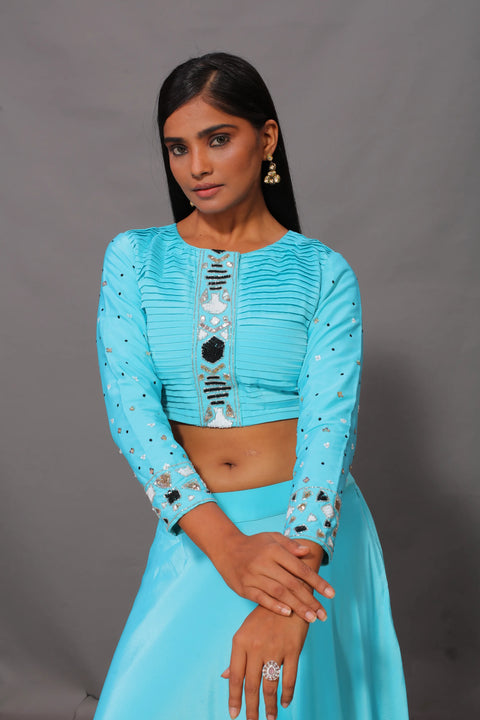 Aqua pleated lehenga