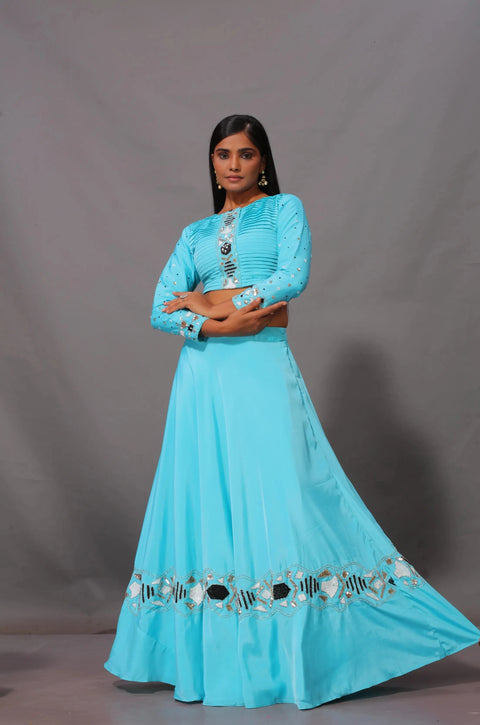 Aqua pleated lehenga